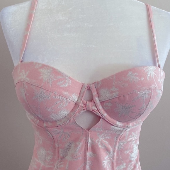 Victoria’s Secret designer collection pink silver palm trees corset top - Picture 2 of 8